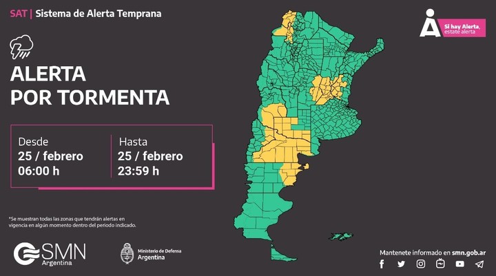 El alerta amarillo por tormentas del SMN rige para 10 provincias.