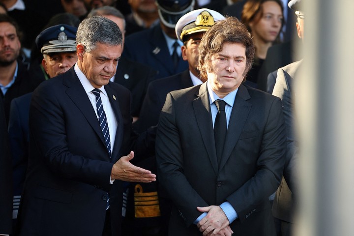 Jorge Macri y Javier Milei coincidieron en un acto por Malvinas el último 2 de abril. Foto Reuters