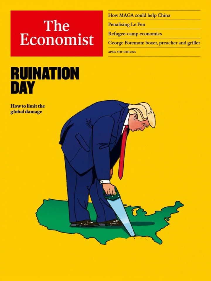 Tapa de The Economist sobre los aranceles impuestos por Donald Trump.