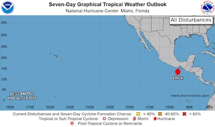 La tormenta tropical Erick se convirtió en huracán durante las primeras horas del miércoles 18 de junio